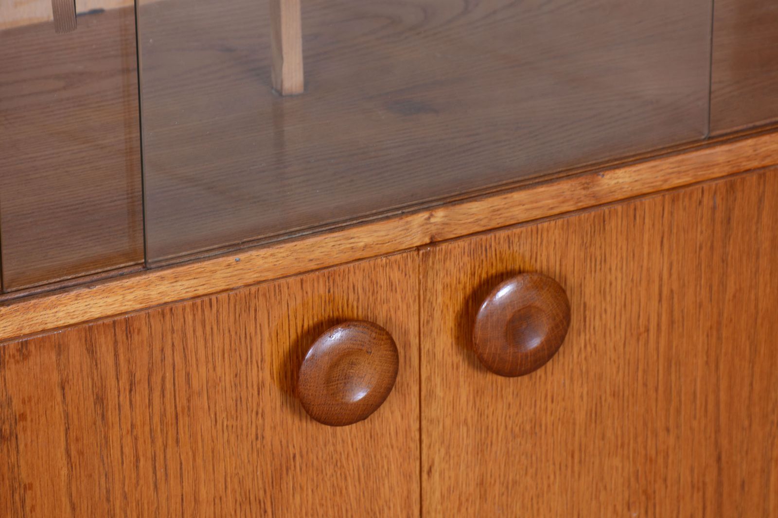 photo for sale Restored Mid Century Bookcase, By Up Závody, Oak, Glass, Czech, 1950s