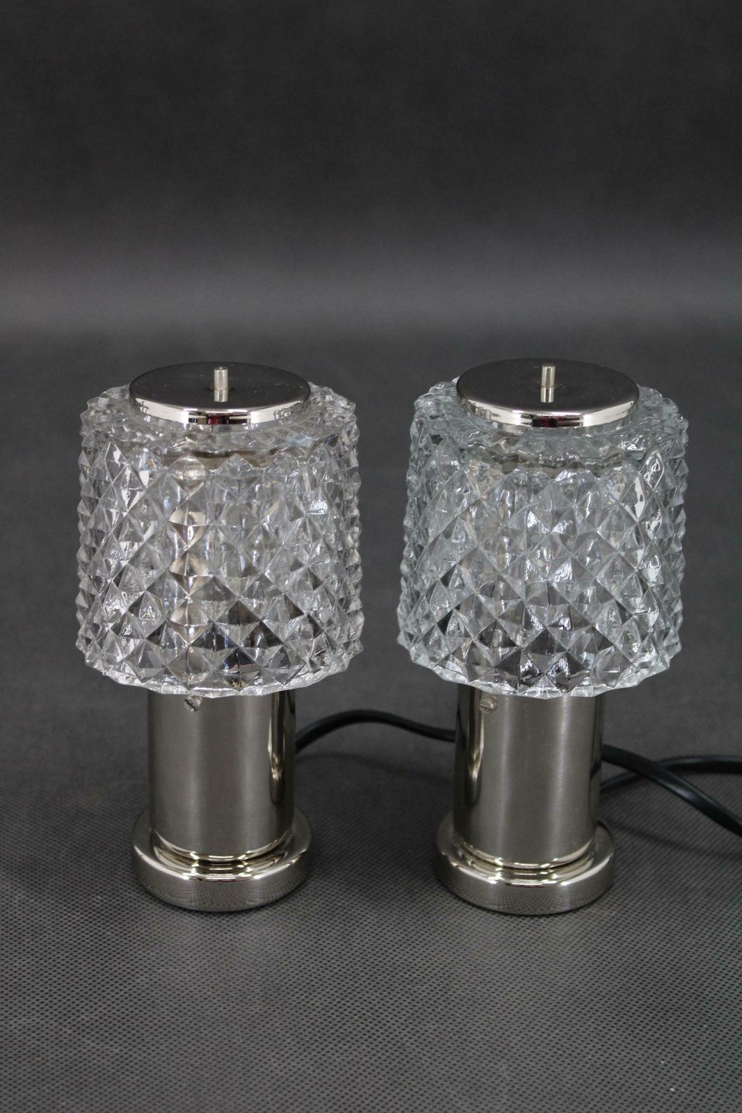 1970s Pair Of Bedside Table Glass Lamps By Kamenicky Senov, Czechoslovakia photo for sale
