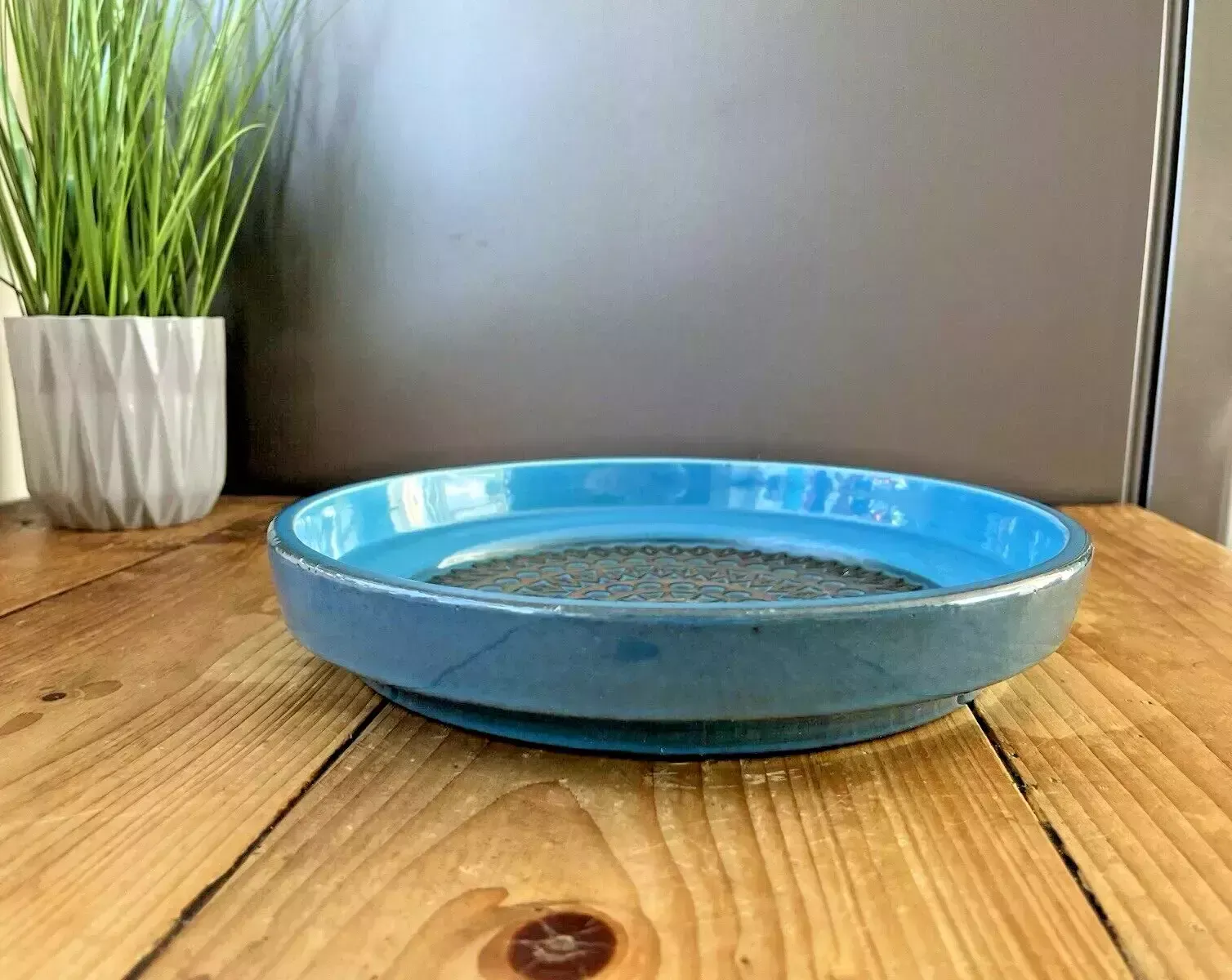 1967 Mid Century Swedish Upsala Ekeby Turkosa 7020 M Aztec Charger Dish Bowl 60s photo 85.0