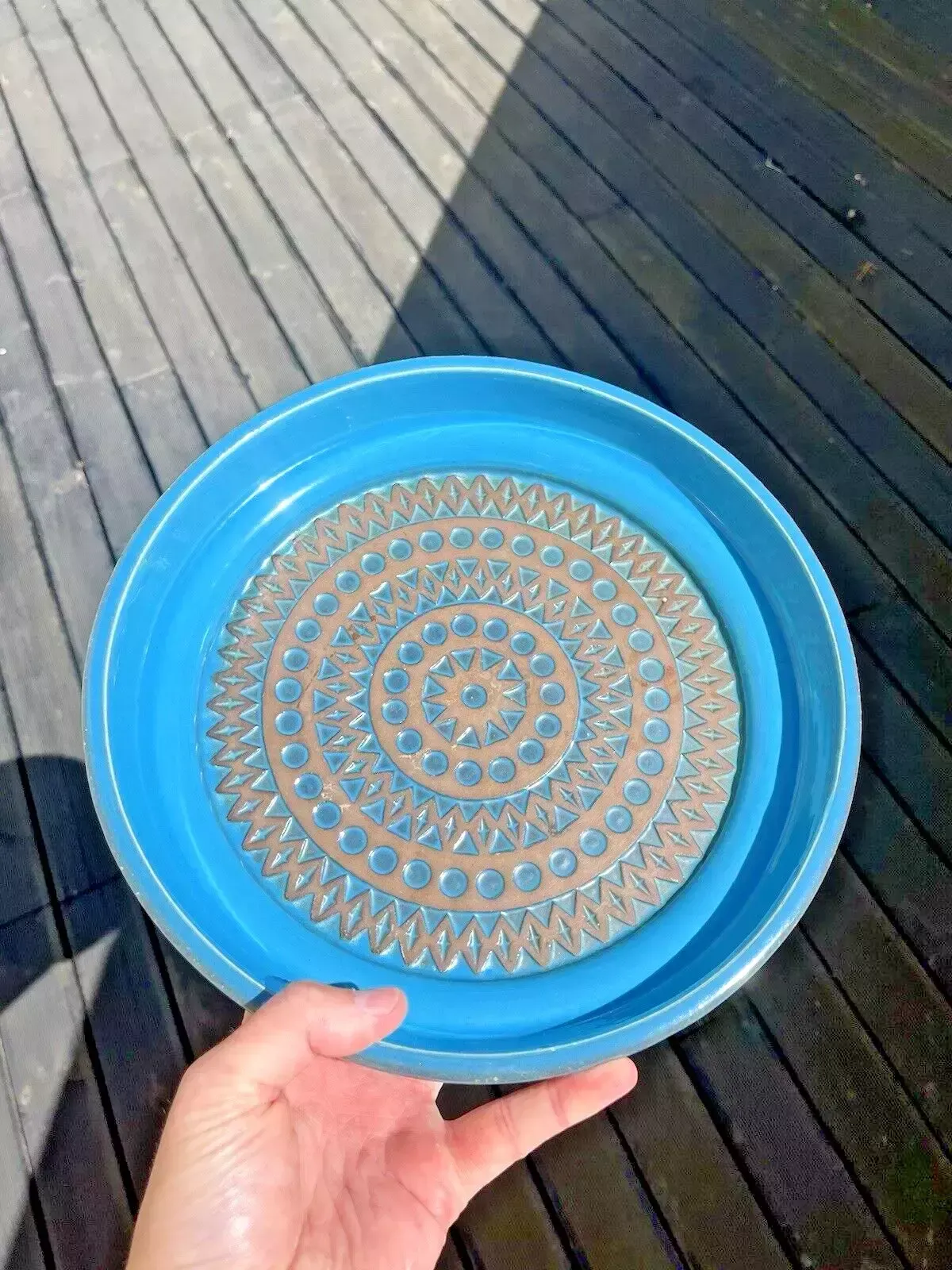 photo buy 1967 Mid Century Swedish Upsala Ekeby Turkosa 7020 M Aztec Charger Dish Bowl 60s