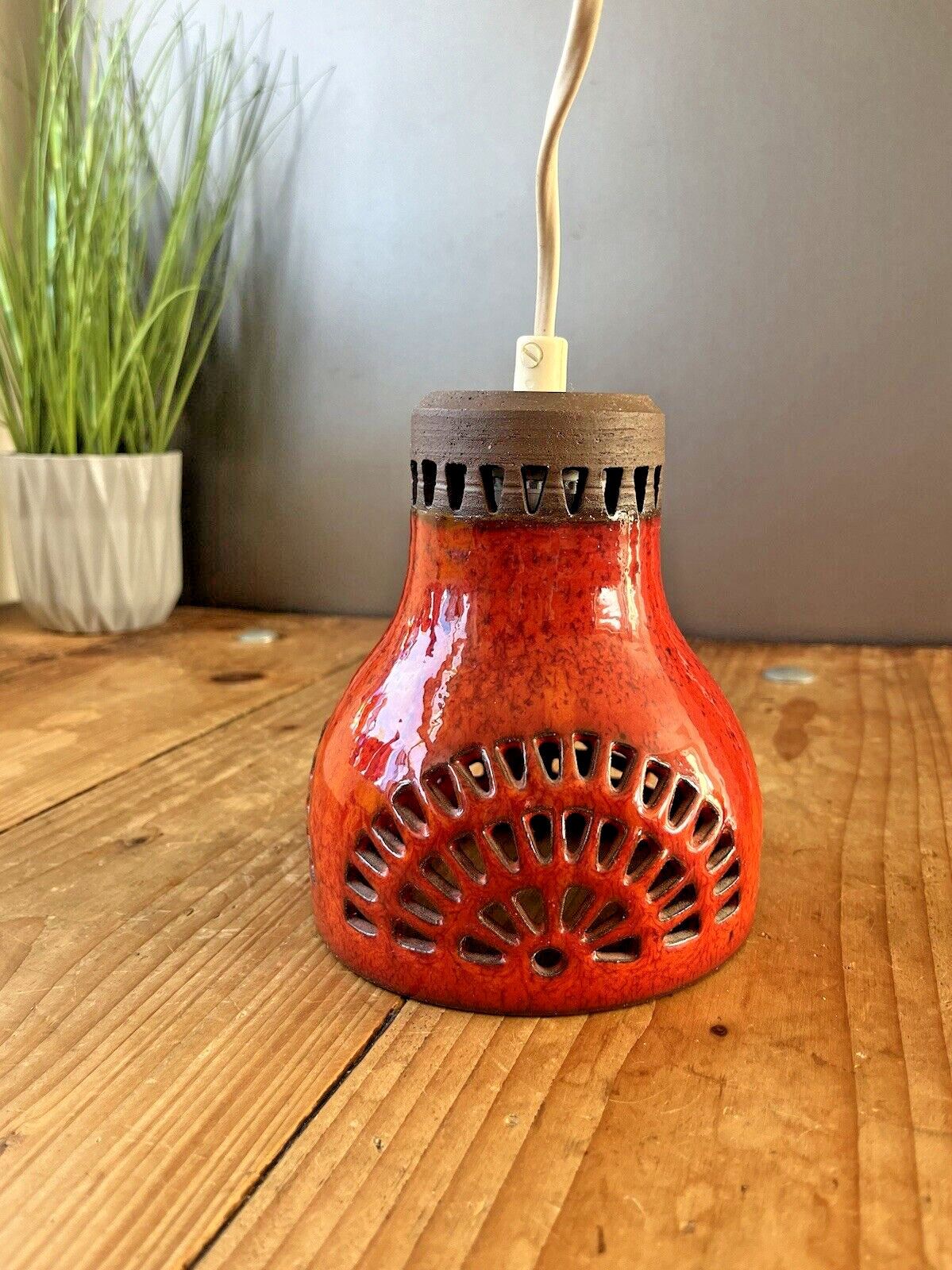 Mid Century 60's Swedish Borsum Mariefred Pierced Pottery Ceiling Light Fat Lava photo 120.0