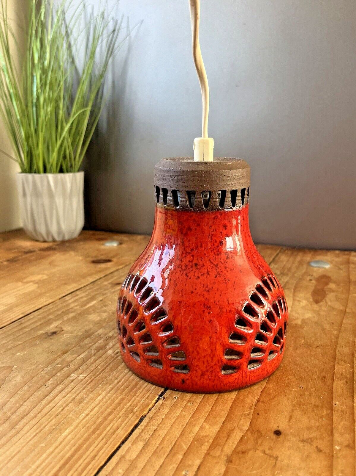 Mid Century 60's Swedish Borsum Mariefred Pierced Pottery Ceiling Light Fat Lava photo vinterior
