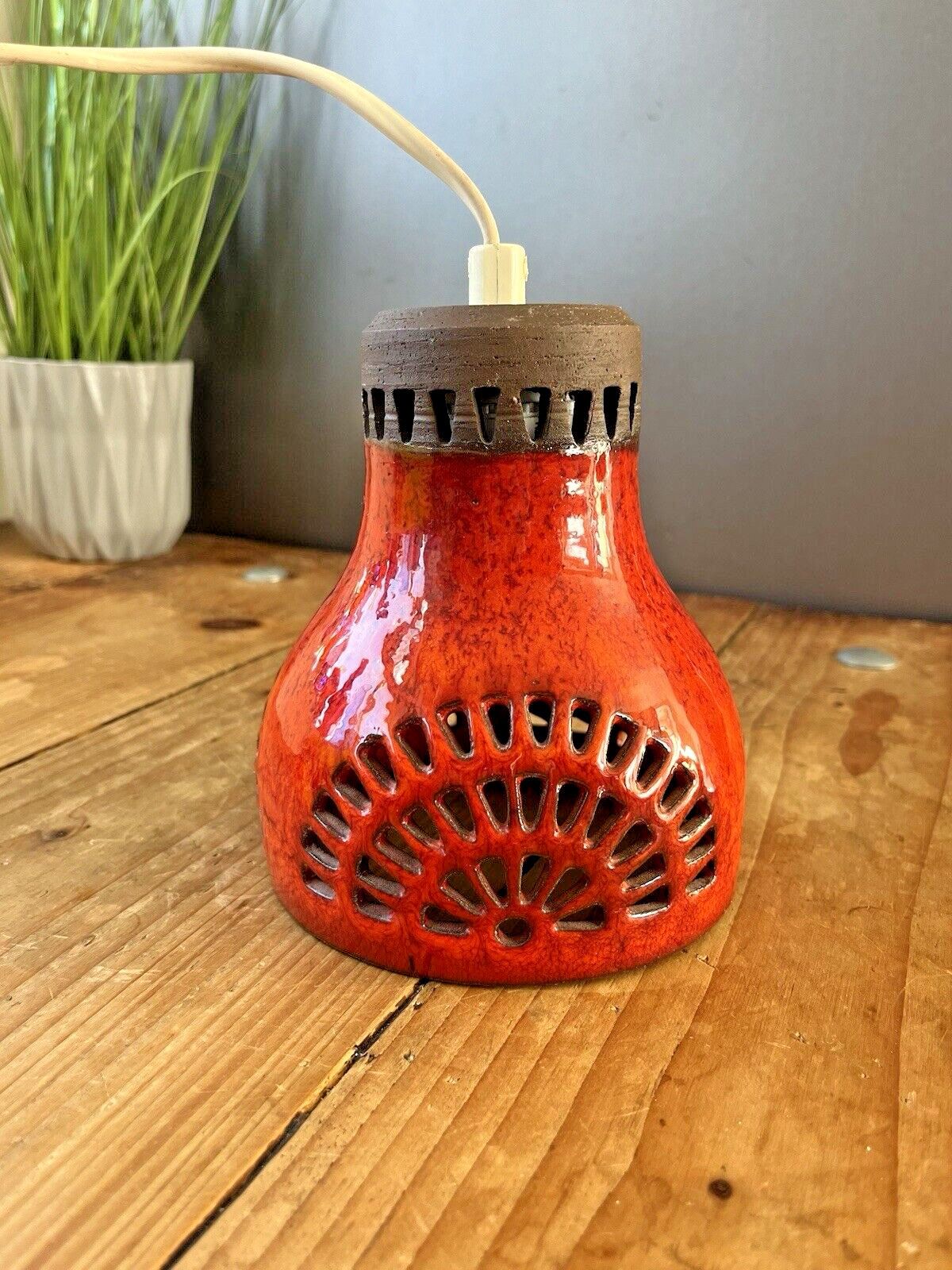 Mid Century 60's Swedish Borsum Mariefred Pierced Pottery Ceiling Light Fat Lava photo vintage
