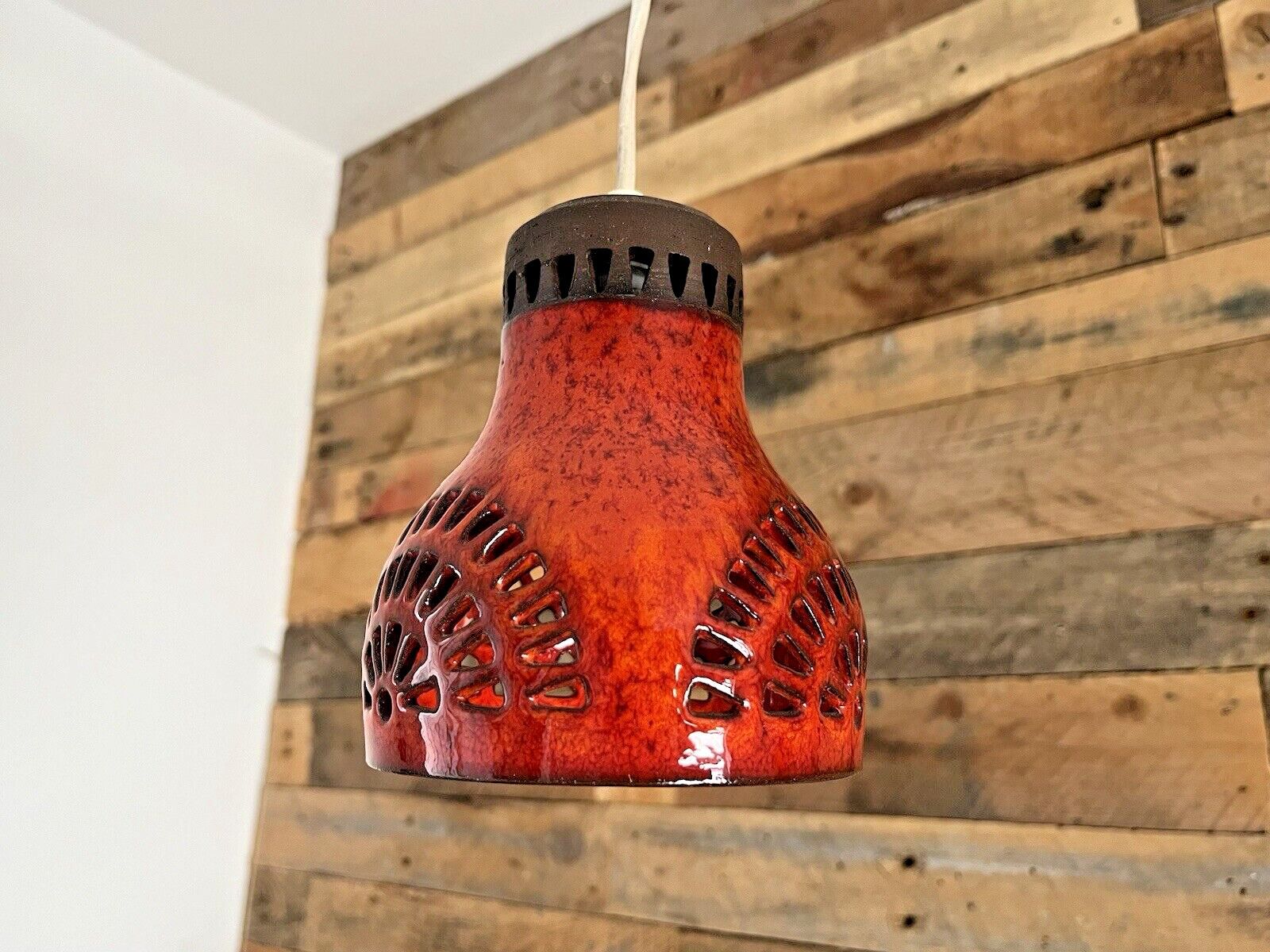 photo buy Mid Century 60's Swedish Borsum Mariefred Pierced Pottery Ceiling Light Fat Lava
