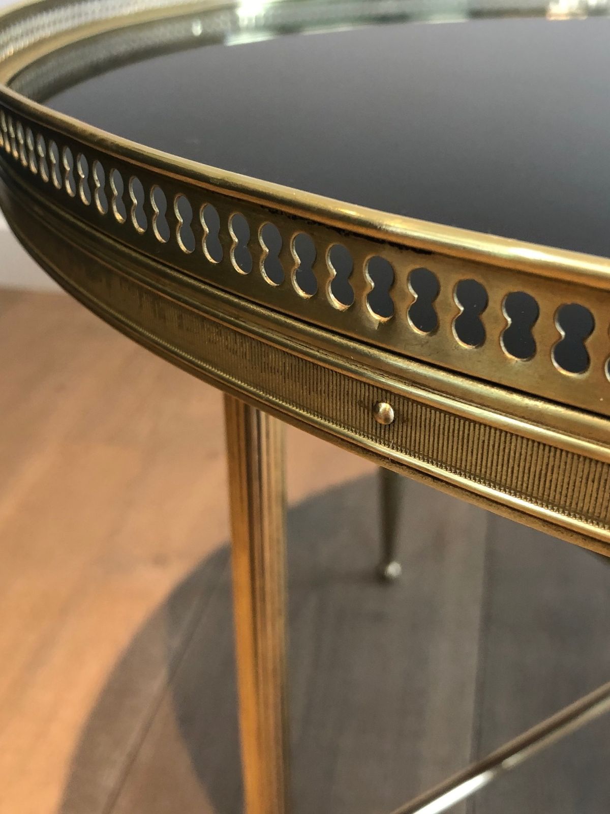 Round Coffee Table In Brass And Black Lacquered Glass Top By Maison Jansen photo Furniture