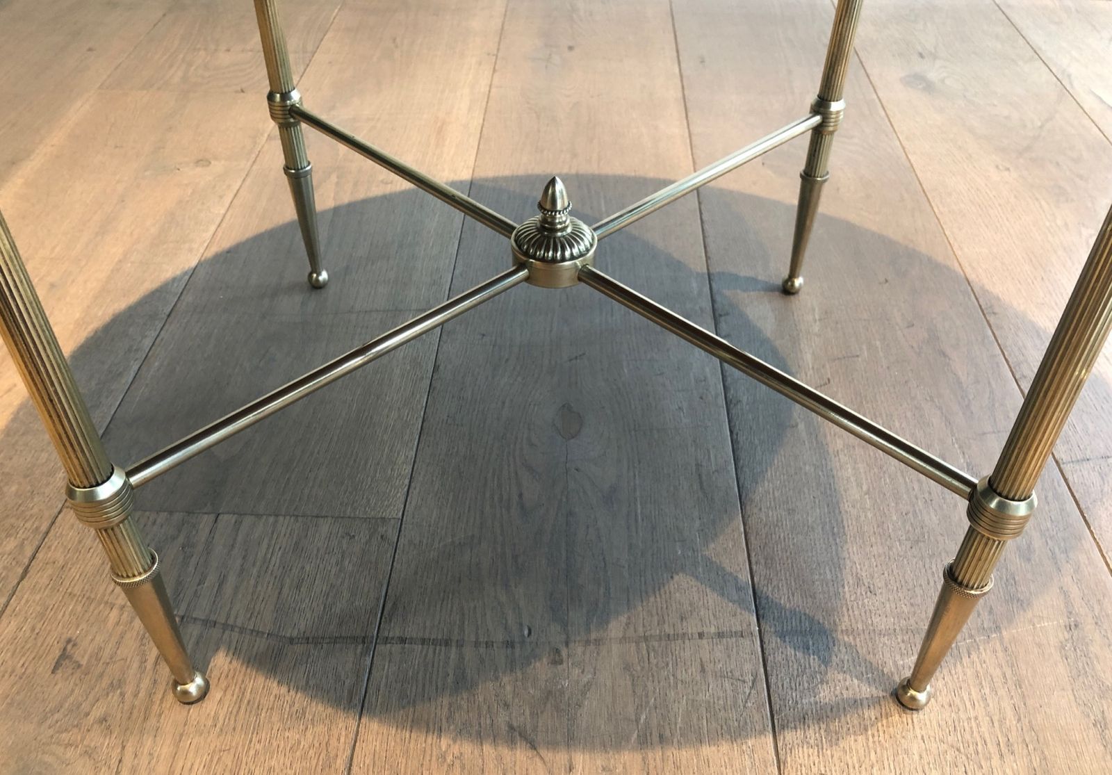 Round Coffee Table In Brass And Black Lacquered Glass Top By Maison Jansen photo vintage