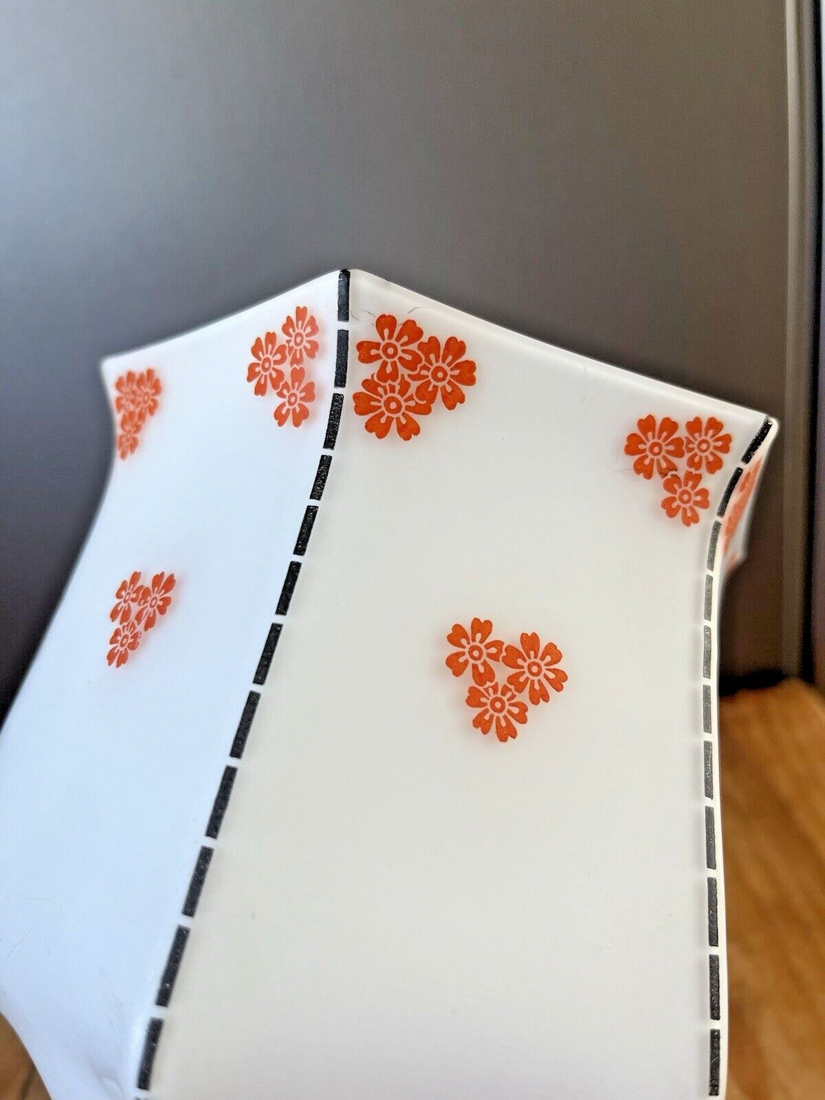 75.0 1 Lovely Art Deco Orange Floral Glass Light Lamp Shade Supastone Czechoslovakia photo