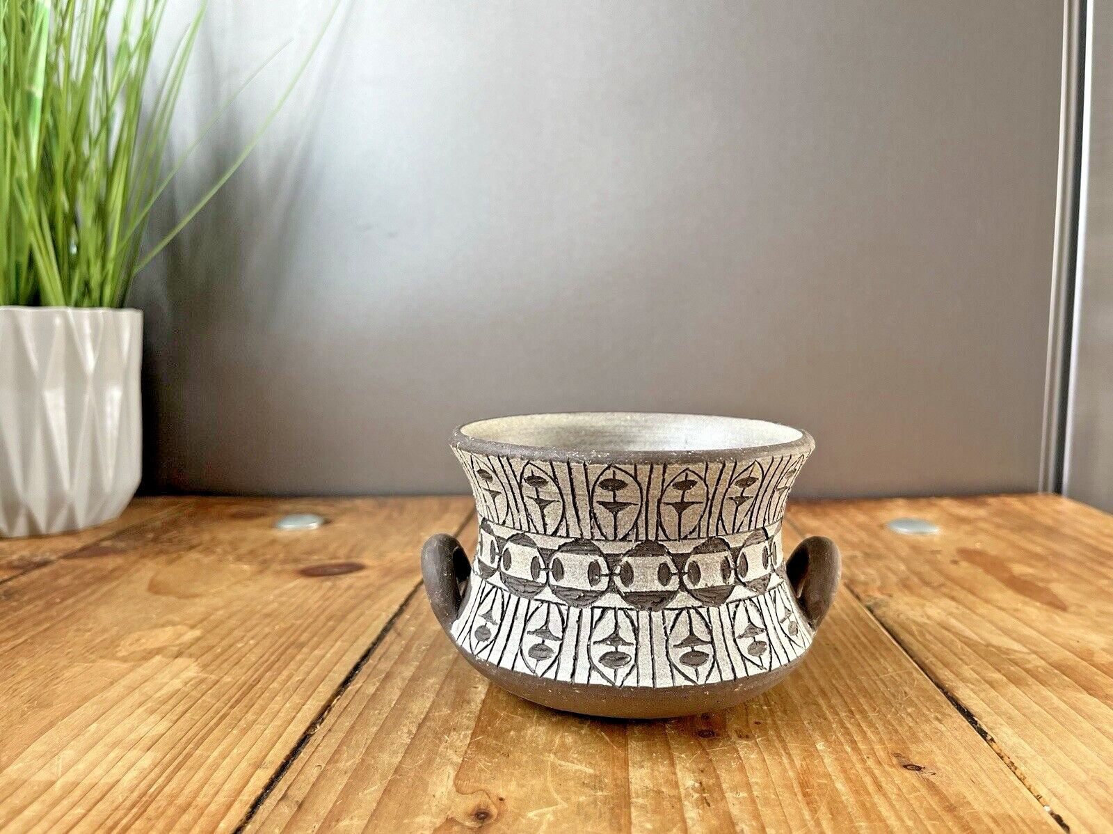 60s Mid Century Swedish Alignsas Keramik Ulla Winblad Striped Urn Vase Dish Bowl photo for sale