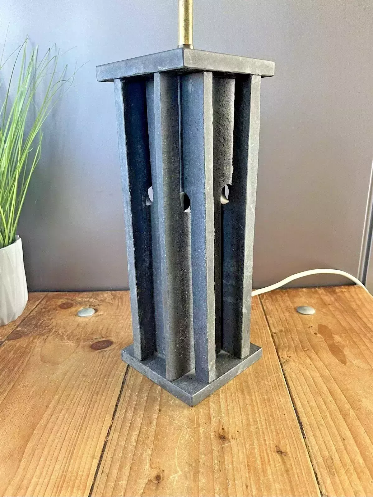 Unusual Rustic Vintage Welsh Slate Table Desk Lamp Base Country House Farmhouse photo vinterior
