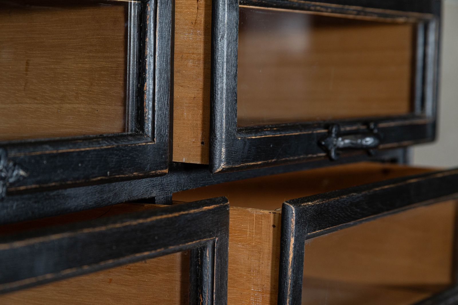 1920s Painted Haberdashery Cabinet With Glass Drawers. photo vintage