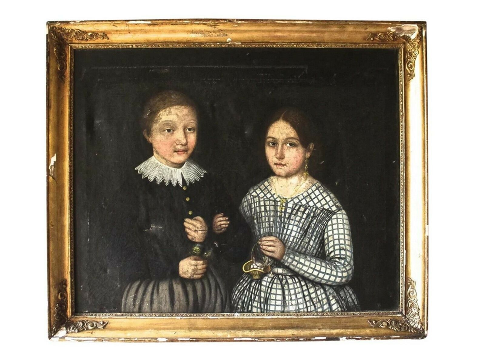 Late 18th/Early 19th C. Portrait In Oil From France Of A Brother & Sister