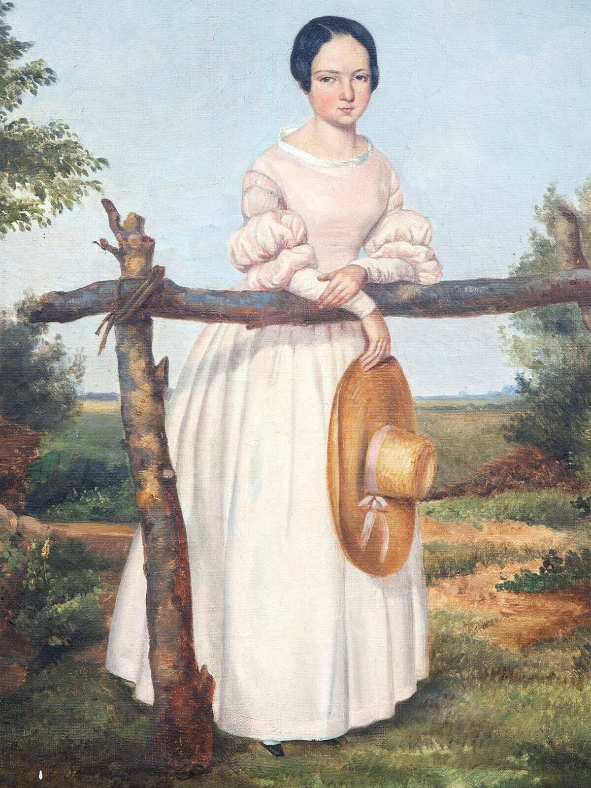 Early 19thc. Oil Portrait Of Woman In Countryside photo furniture