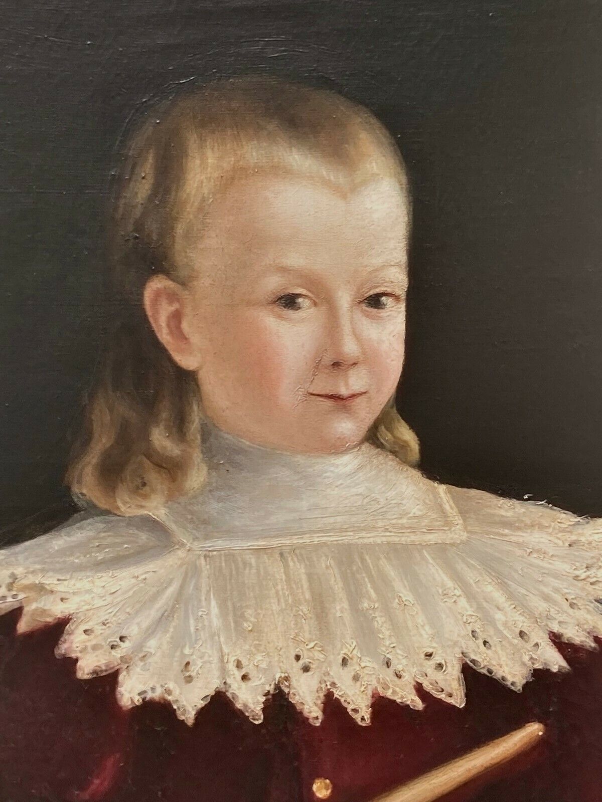 19th C Signed Oil Painting From France Of Young Boy With Hoop photo Art