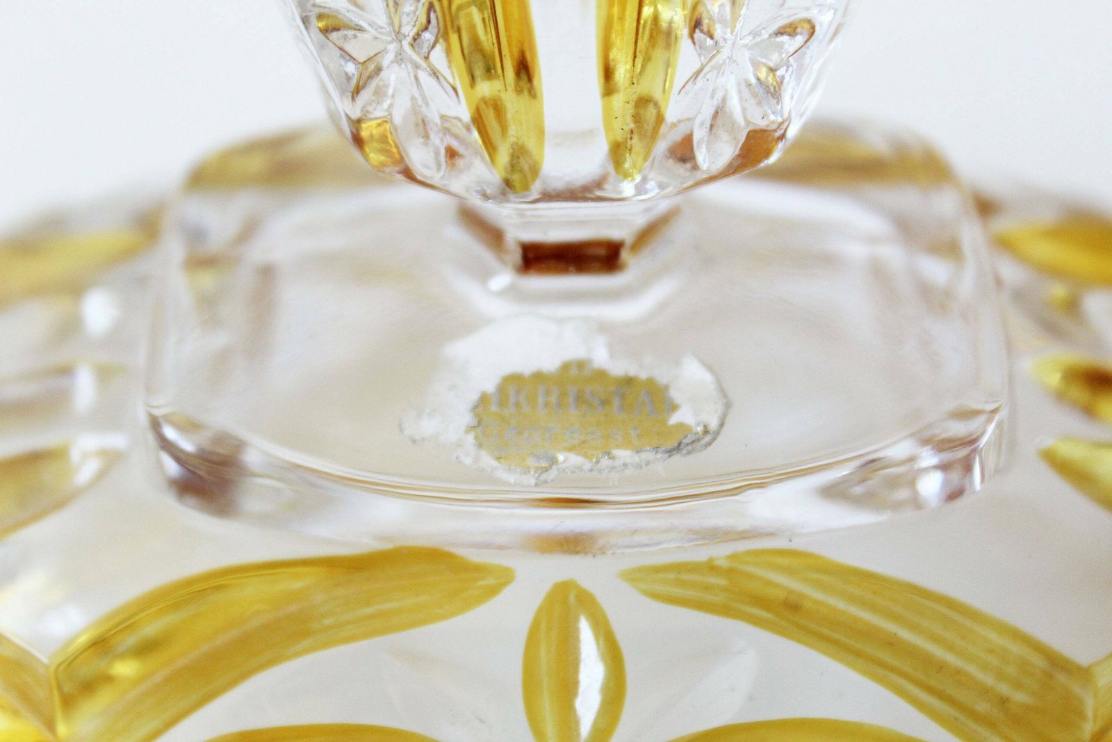 Set Of 3 Piece Art Deco Crystal Perfume Box And Atomiser Amber Glass Lidded Bohemian Glass Czechoslovakia Kristal Pressed Glass photo vintage