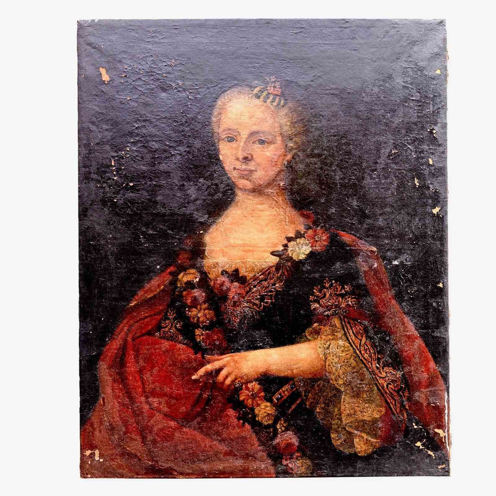 Signed Oil Portrait Of French Woman Dated 1753