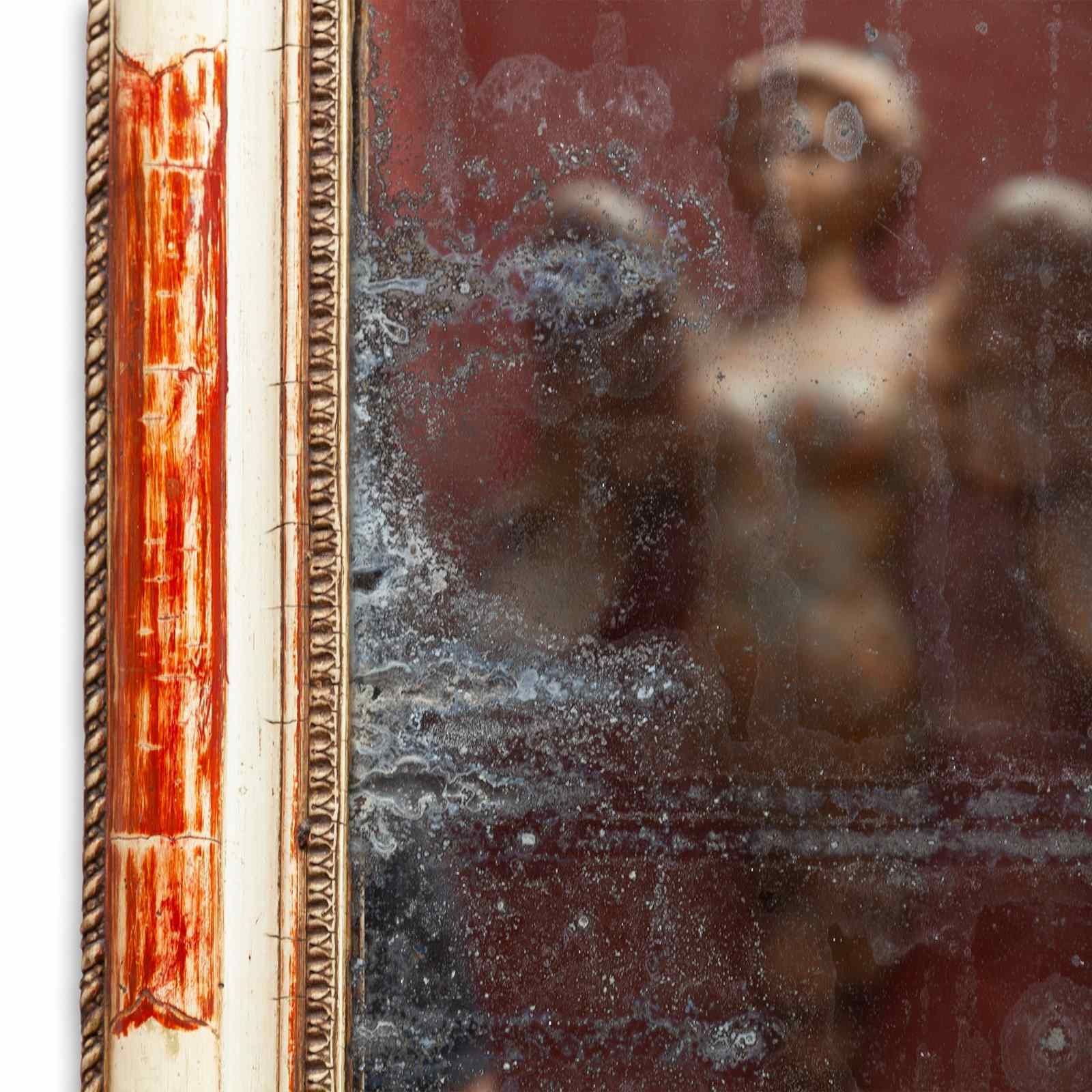 19th Century Red & White Bole Rectangular Wall Mirror From France photo for sale