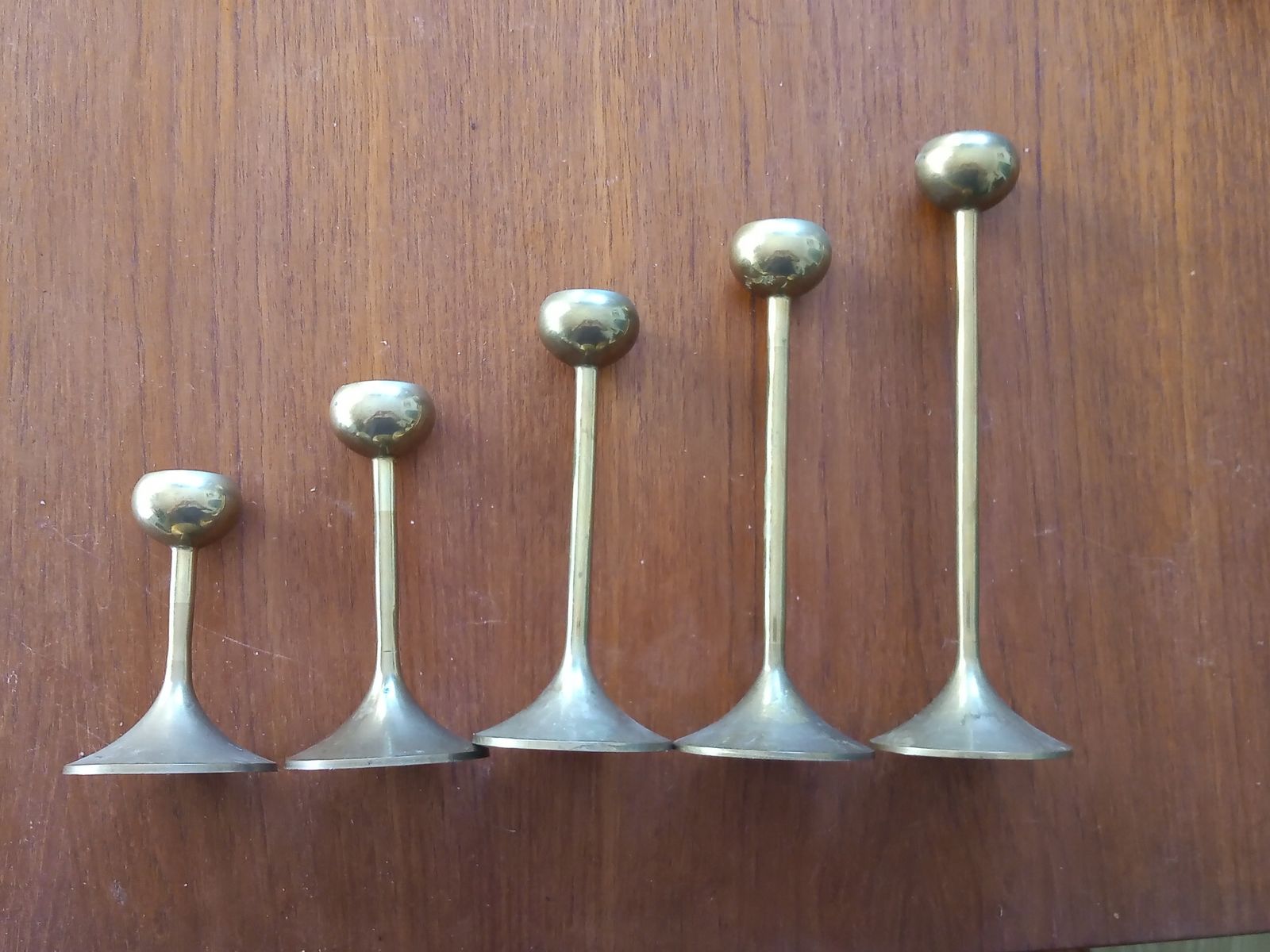 1960s Swedish Set Of 5 Brass Tulip Candle Holders photo buy