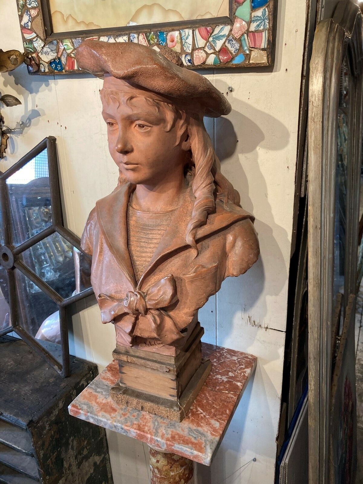 19thc, Signed Terracotta Bust Of 'Matelot' Boy photo vinterior
