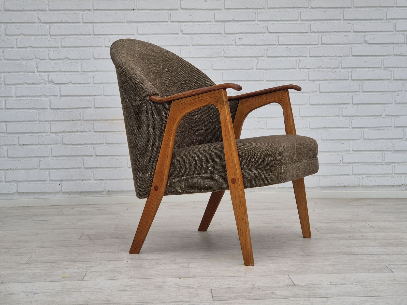 1960s, Danish Armchair, Furniture Wool/Cotton Fabric, Teak Wood. photo vinterior