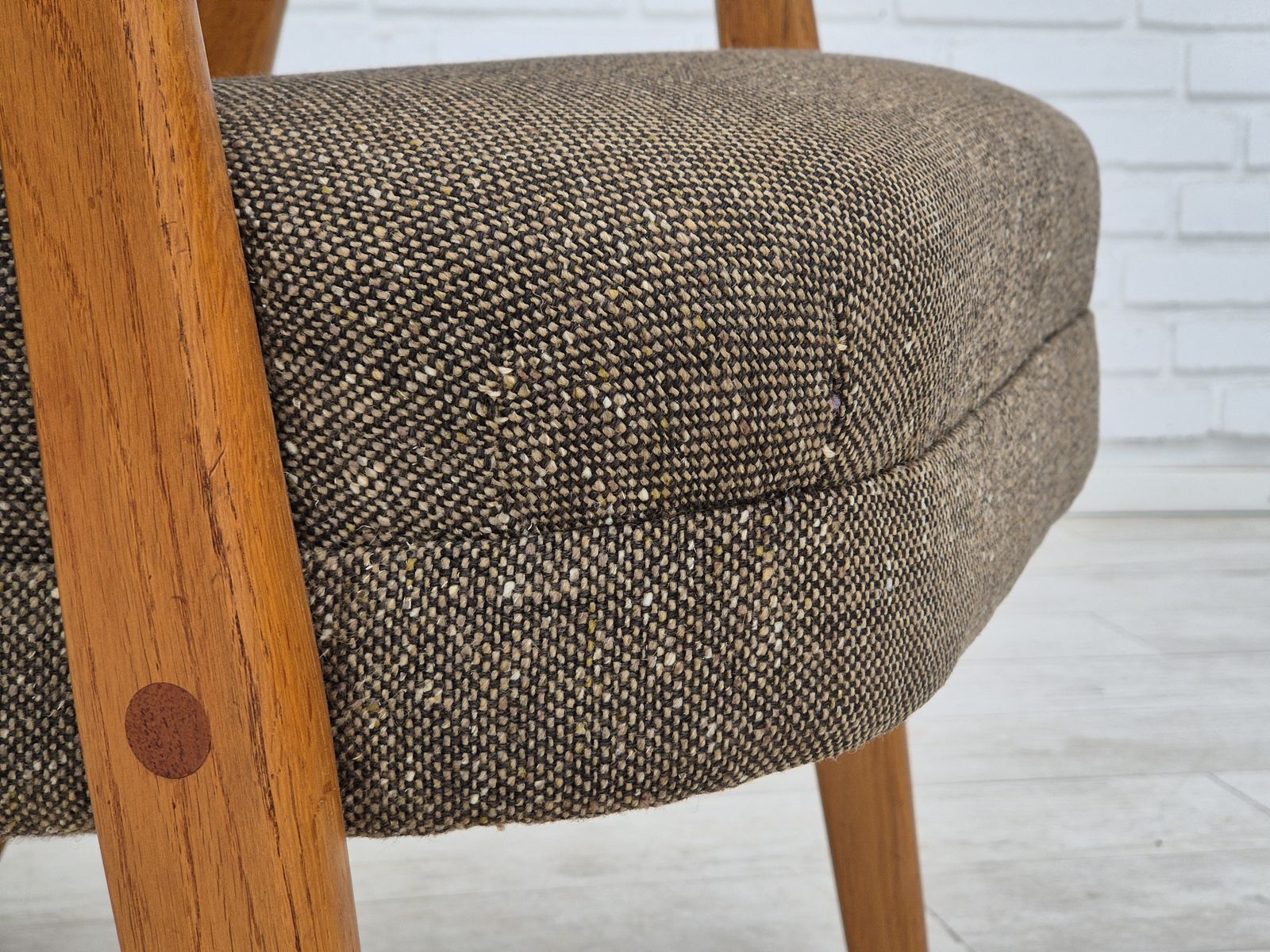 1960s, Danish Armchair, Furniture Wool/Cotton Fabric, Teak Wood. photo vintage