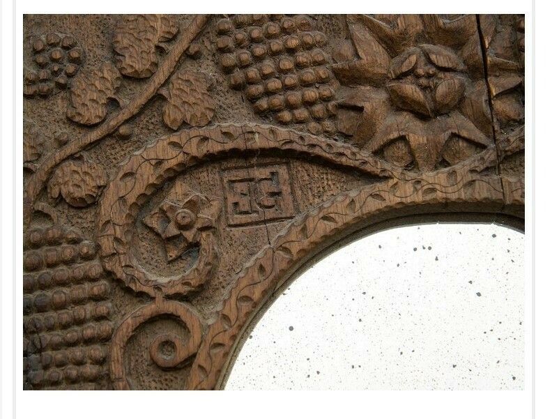 19thc French Folk Art Mirror With Carved Frame photo buy