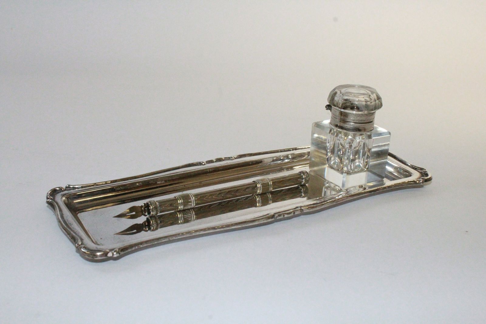 Antique Dip Pen And Pencil With Inkwell, Tray And Letter. photo Home Decor
