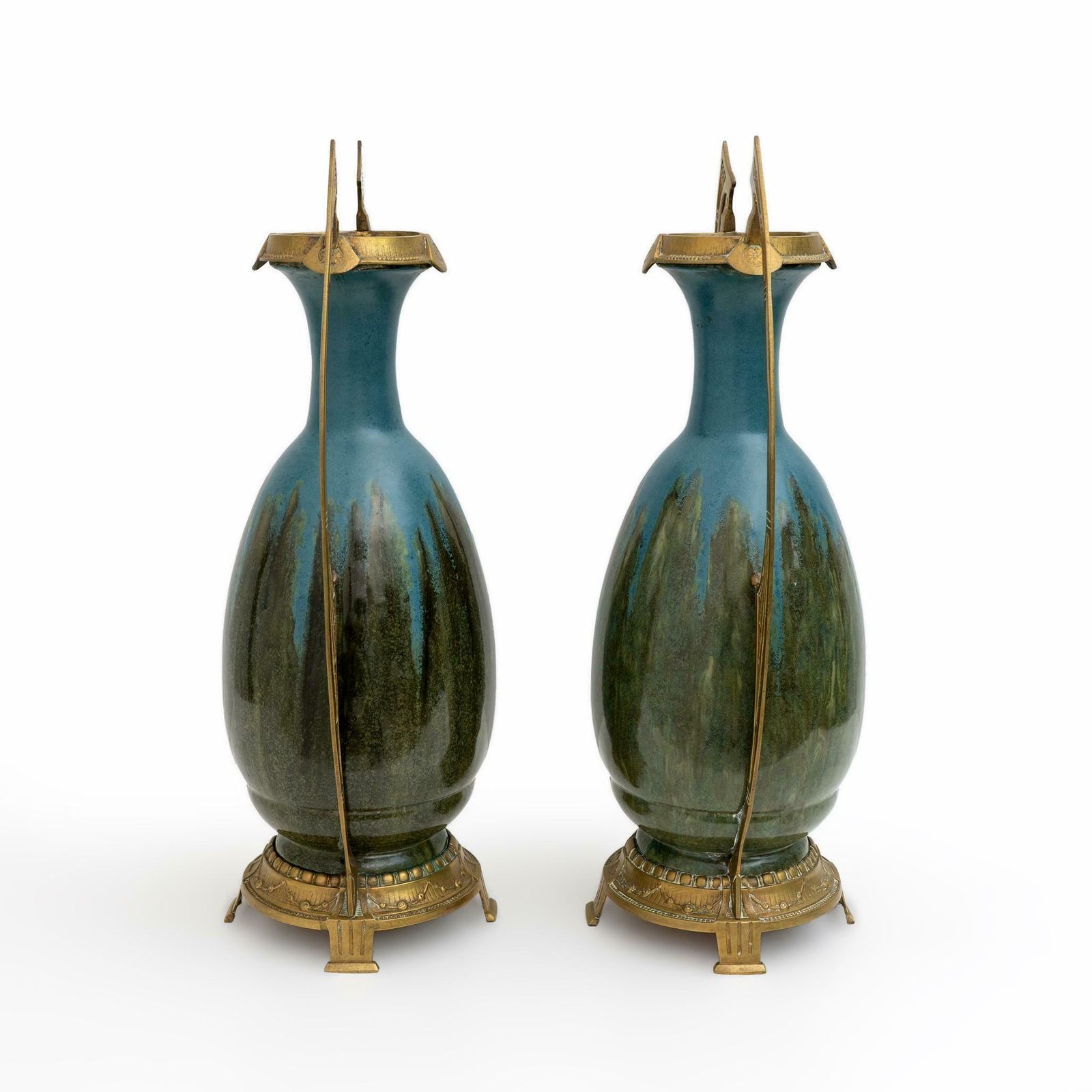 Pair Of Art Nouveau Jugendstil Bronze And Ceramic Vases Otto Eckman Style, 1900s photo 10316.0