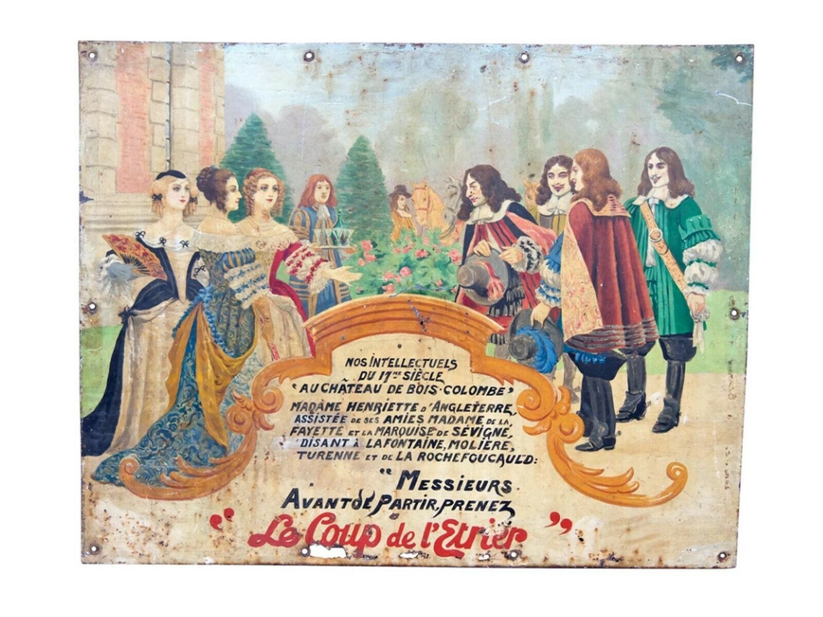 Hand Painted Antique Advertising Sign From France