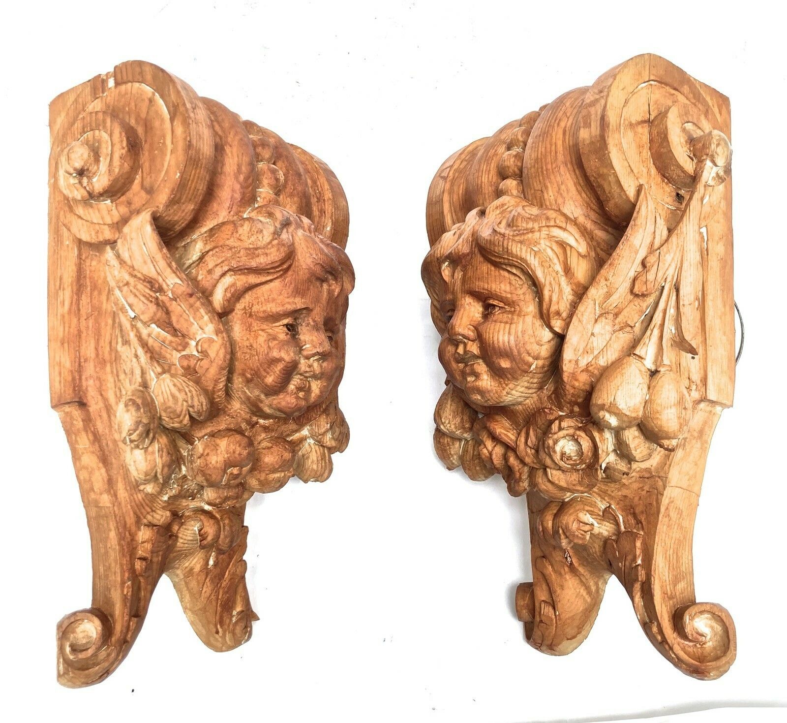 Pair Of Antique Carved Wood Corbels From Bristol