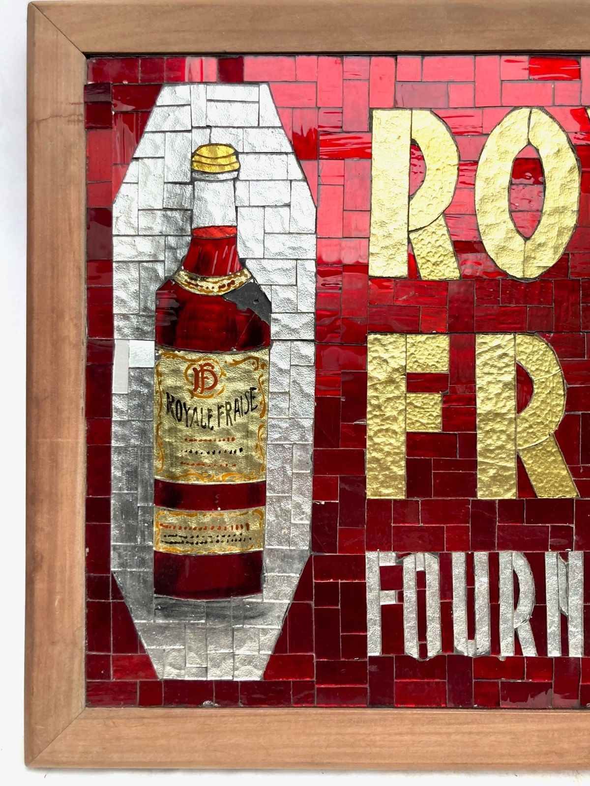 Vintage Mosaic Glass Advertising Sign From France ' Royale Fraise' Liqueur photo furniture