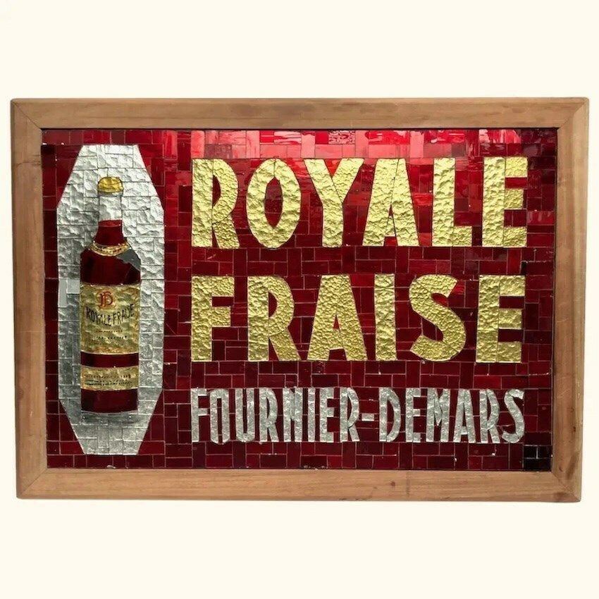 Vintage Mosaic Glass Advertising Sign From France ' Royale Fraise' Liqueur