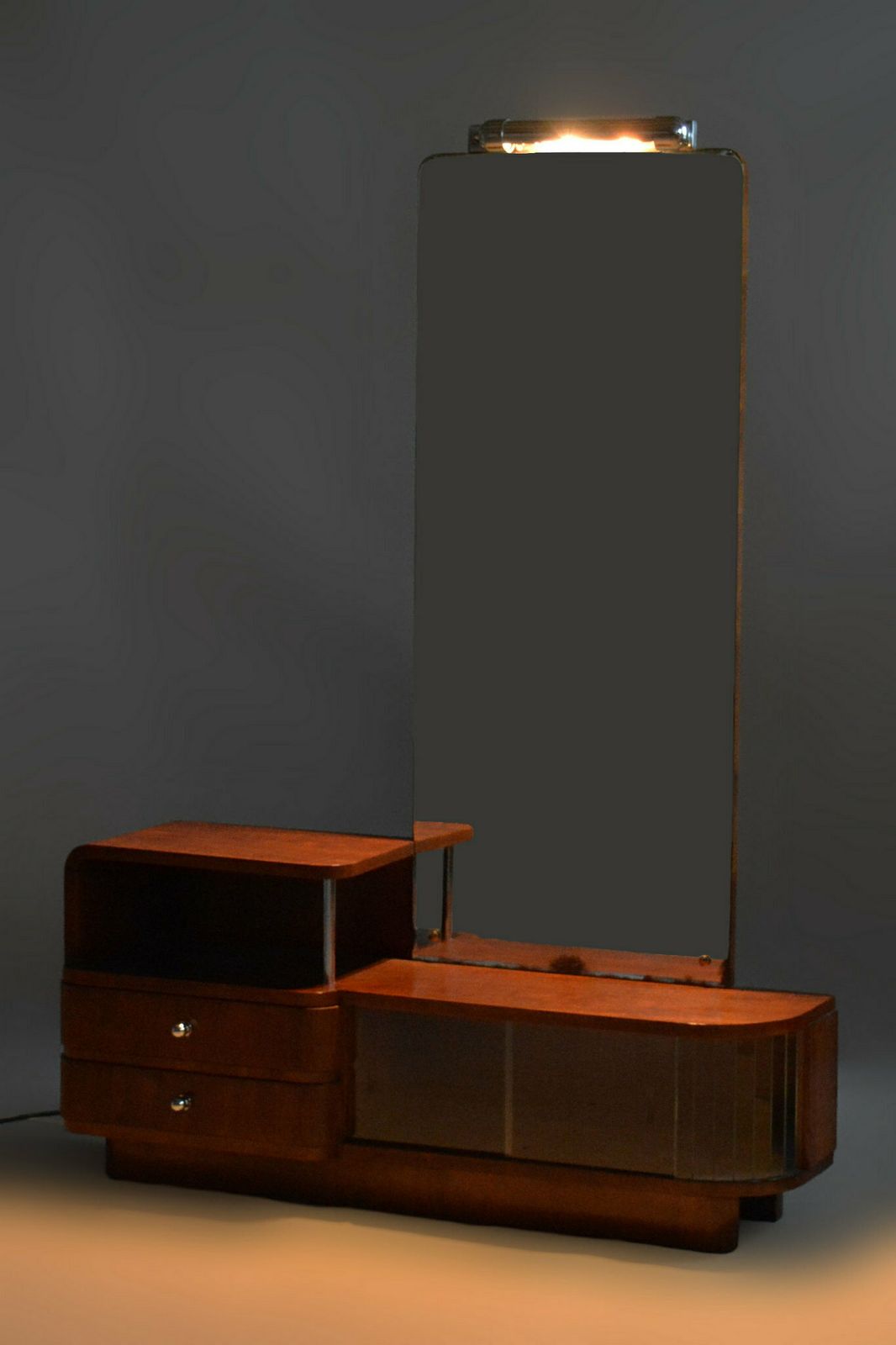 Restored Art Deco Dressing Mirror, By R. Slezak, Glass, Walnut, Czech, 1930s photo Home Decor