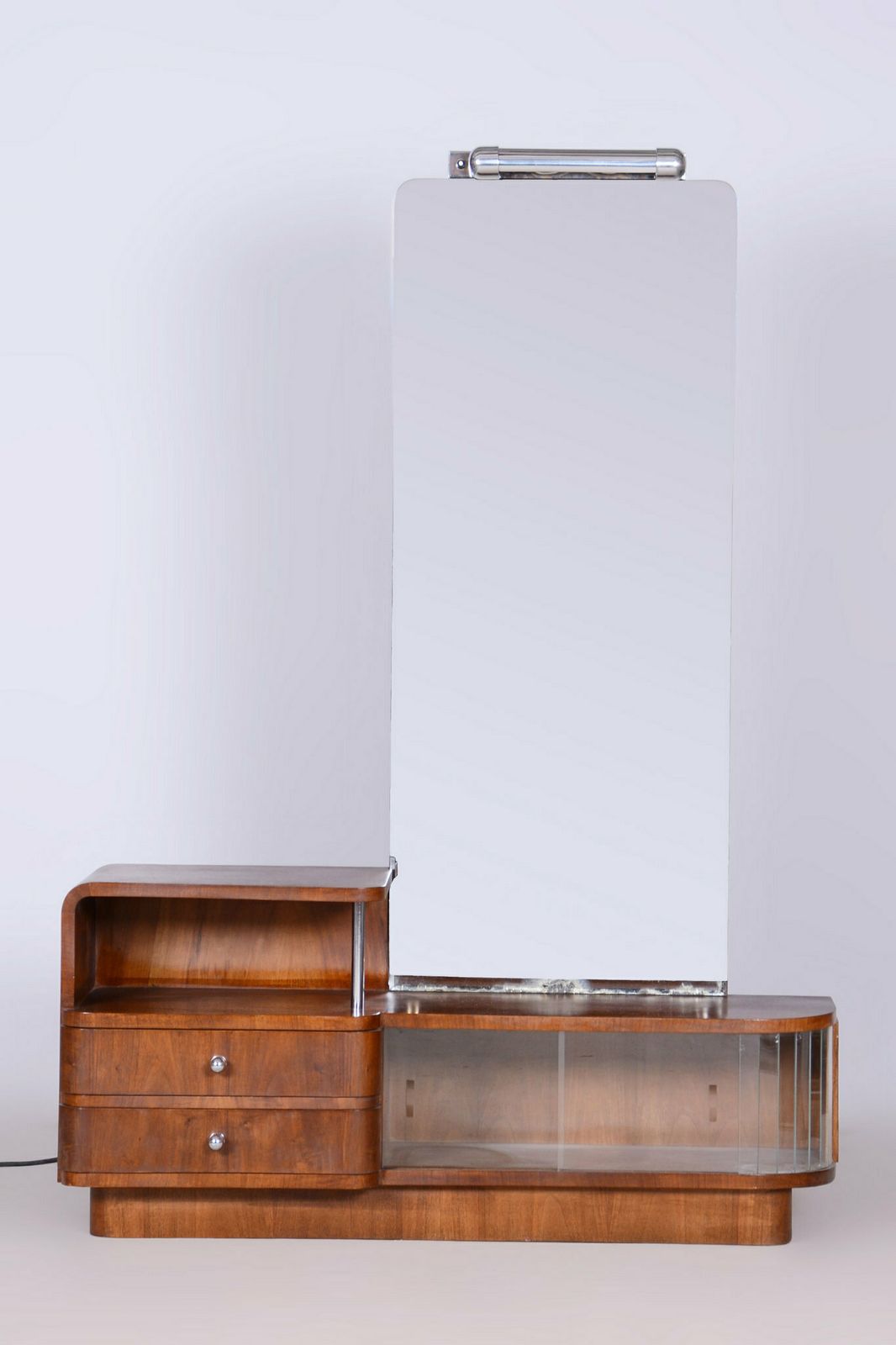 photo furniture Restored Art Deco Dressing Mirror, By R. Slezak, Glass, Walnut, Czech, 1930s