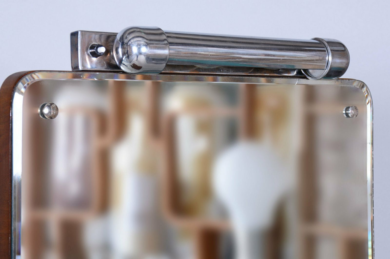 photo for sale Restored Art Deco Dressing Mirror, By R. Slezak, Glass, Walnut, Czech, 1930s