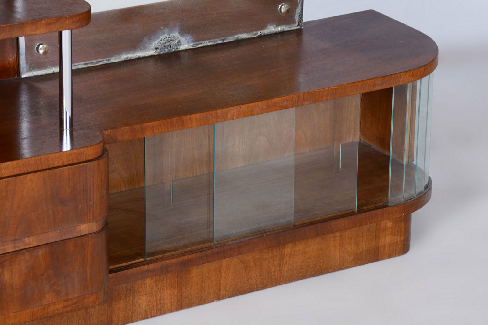 1500.0 Restored Art Deco Dressing Mirror, By R. Slezak, Glass, Walnut, Czech, 1930s photo
