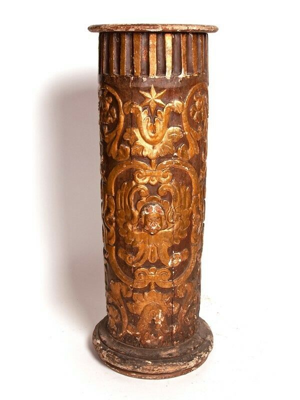 18th C. Carved /Gilded Church Column With Angel Head From France
