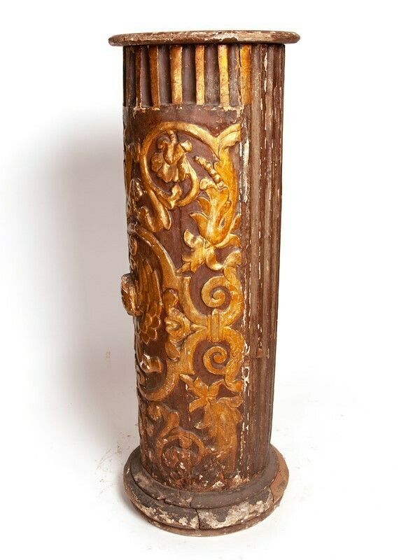 18th C. Carved /Gilded Church Column With Angel Head From France photo furniture