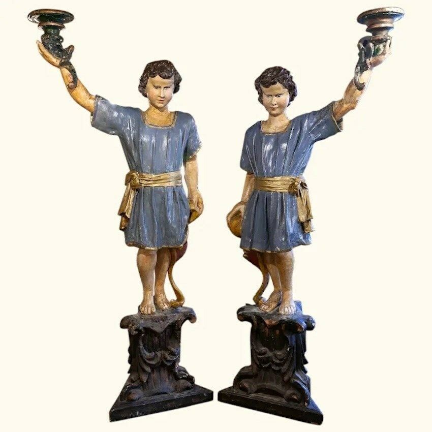 Pair Of 17th C. Torcheres From A Monastery In Pistoia, Italy