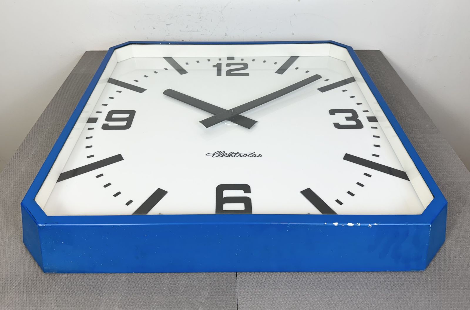 photo for sale Huge Blue Square Industrial Wall Clock From Elektročas, 1990s