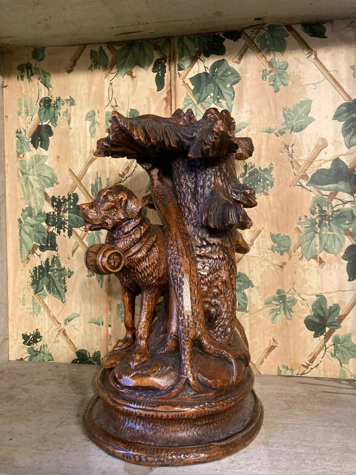 19thc.Black Forest 'St.Bernard Rescue Dog' Carved 'Eperne' photo for sale