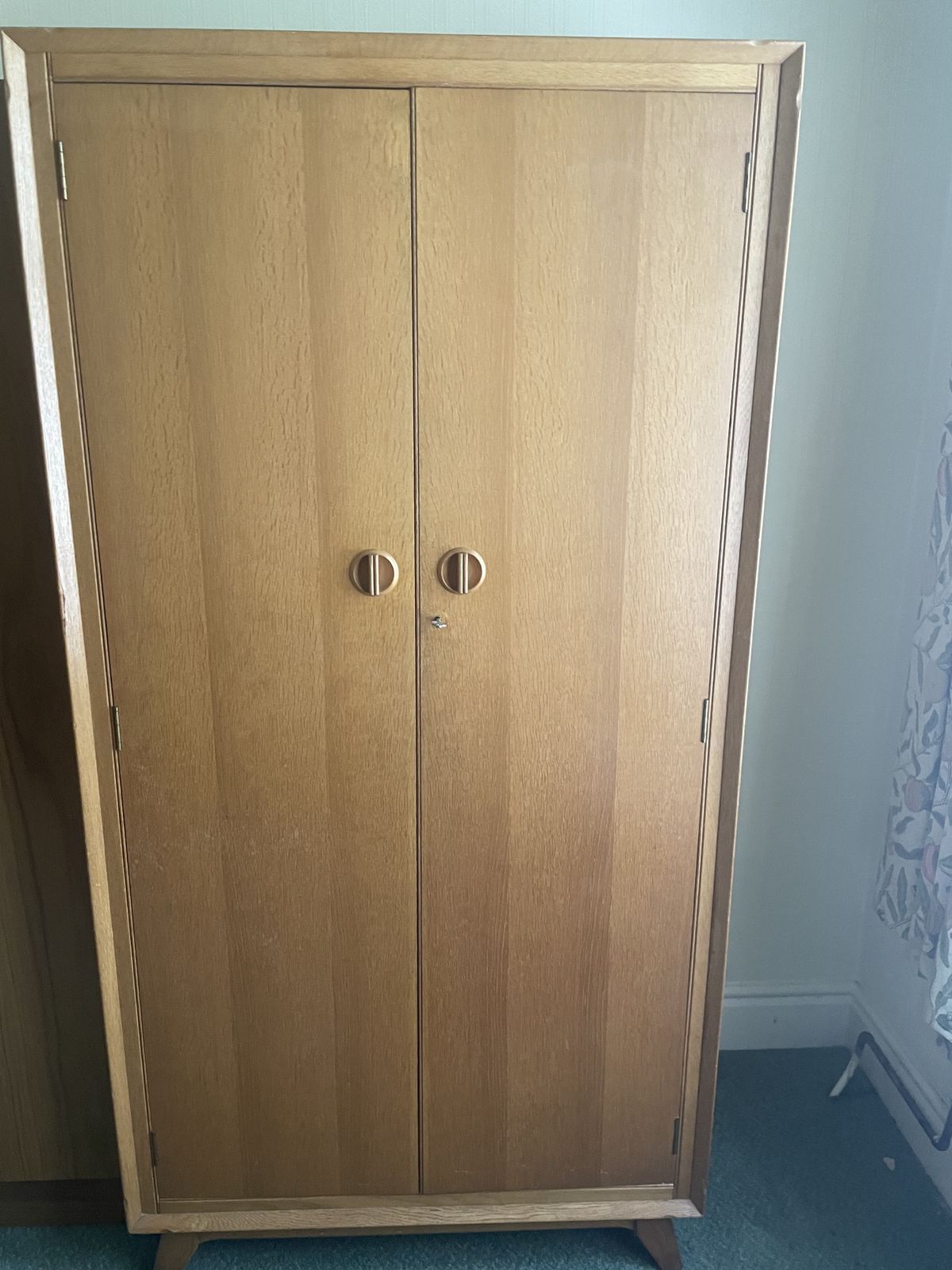 Mid Century White And Newton Gentleman’s Oak Wardrobe With Built In Shelves And Drawers. photo furniture