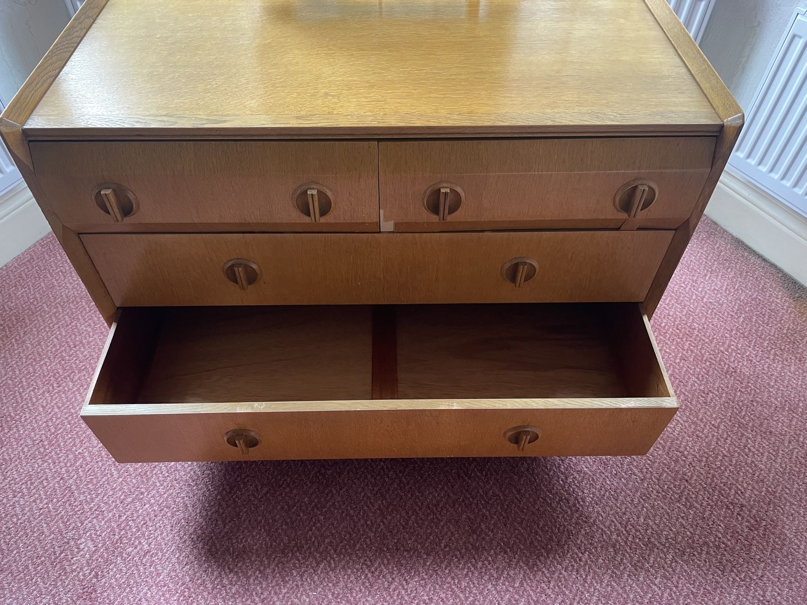 Mid Century White And Newton Oak Chest Of Drawers/Dressing Table