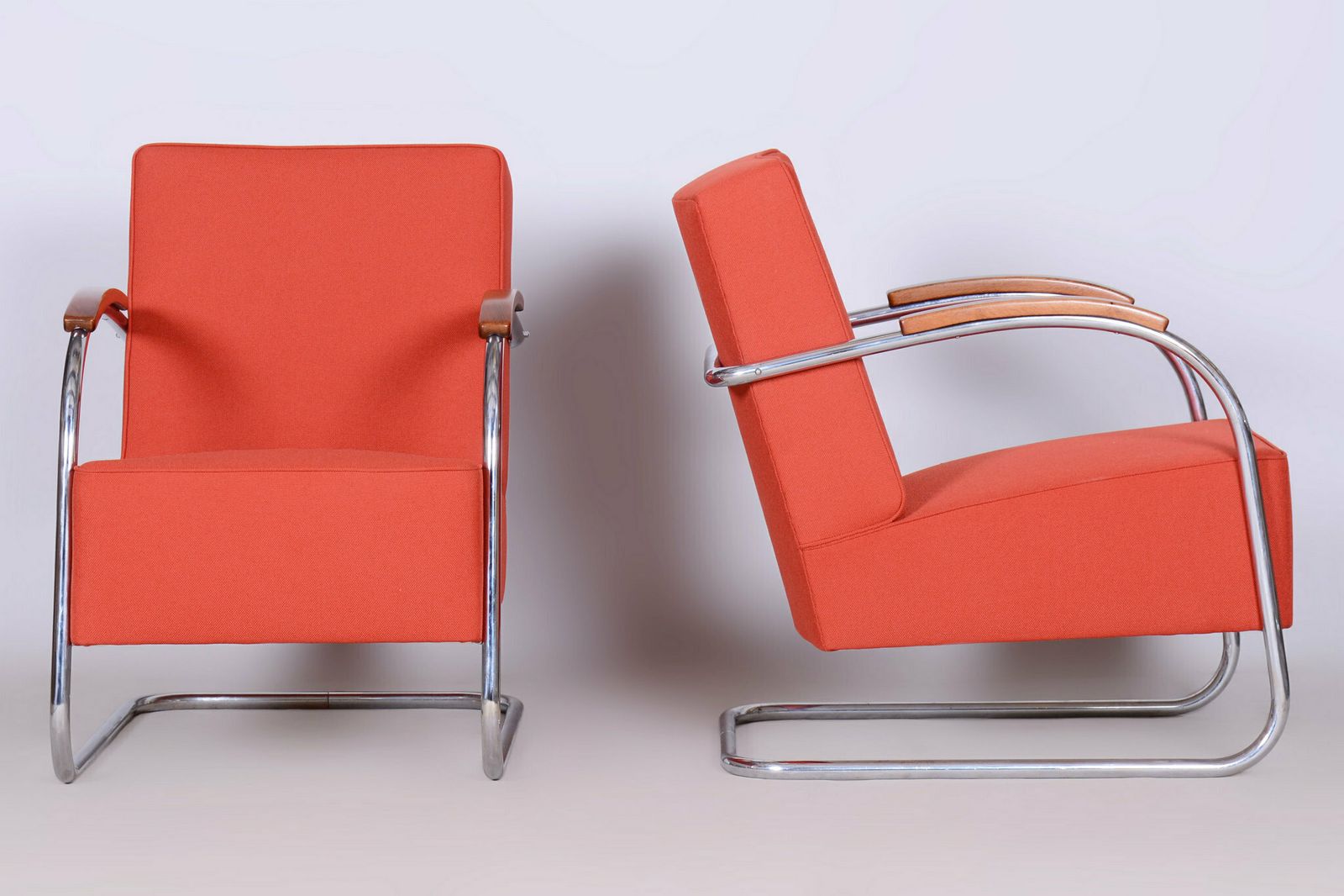 Set Of Two Restored Bauhaus Armchairs, By Mücke Melder, Chrome, Czech, 1930s photo buy