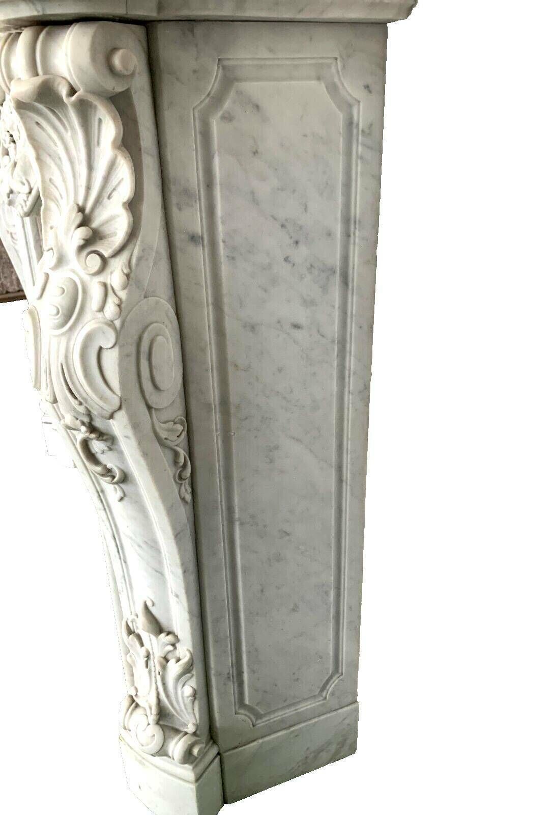 Louis XV Style Fireplace In White Carrara Marble 19th Century photo buy