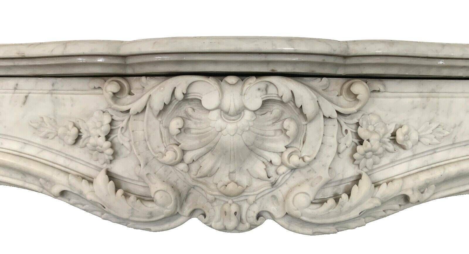 Home Fixtures Louis XV Style Fireplace In White Carrara Marble 19th Century photo