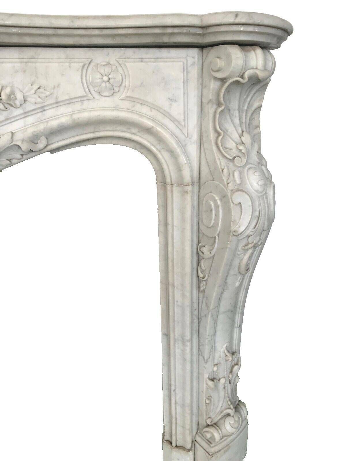 photo buy Louis XV Style Fireplace In White Carrara Marble 19th Century