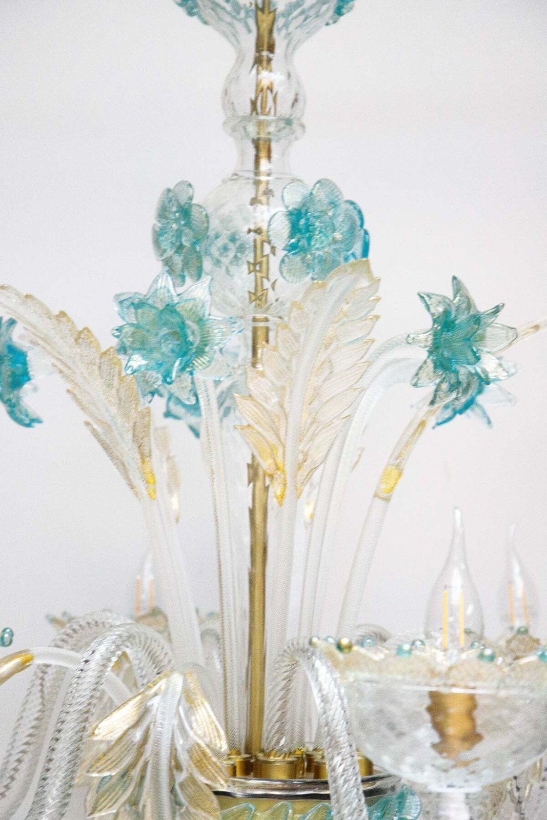 Vintage Venetian Murano Glass 6 Light Chandelier In White And Blue photo furniture