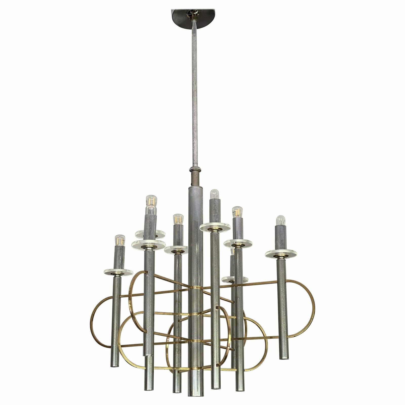 Brass And Chrome Sputnik Chandelier By Gaetano Sciolari, Italy, 1960s