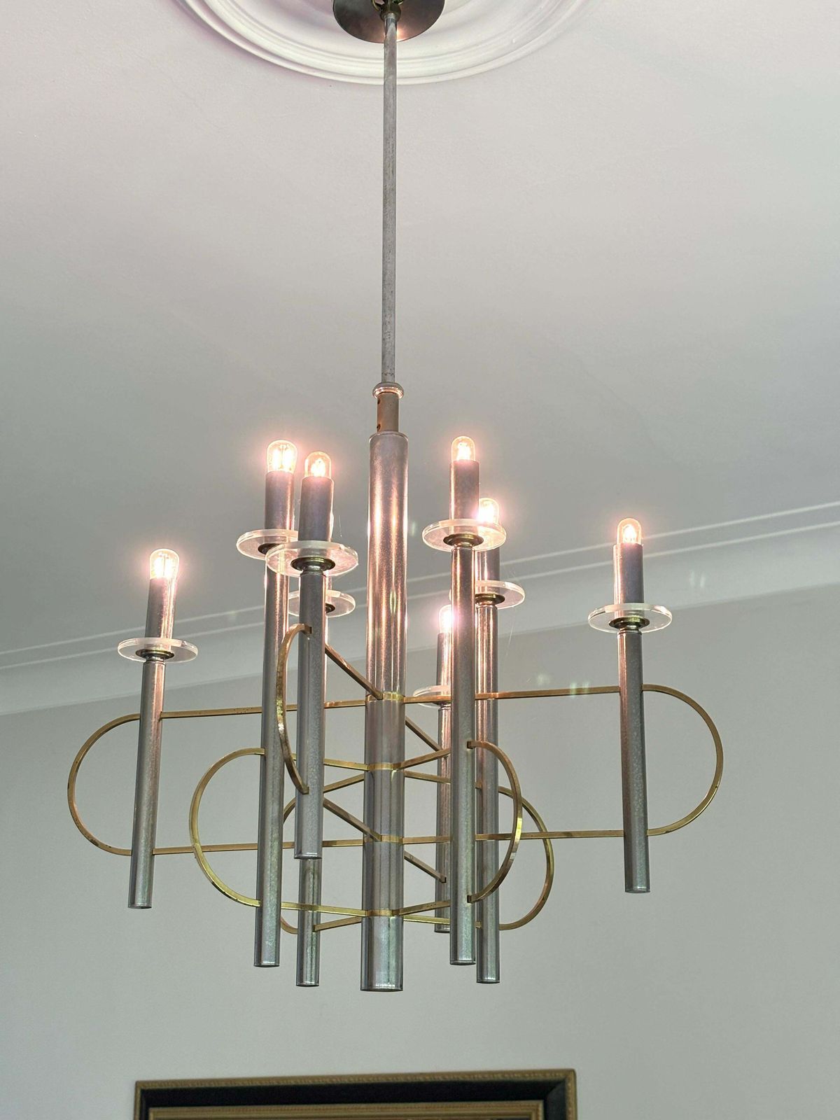 Brass And Chrome Sputnik Chandelier By Gaetano Sciolari, Italy, 1960s photo buy