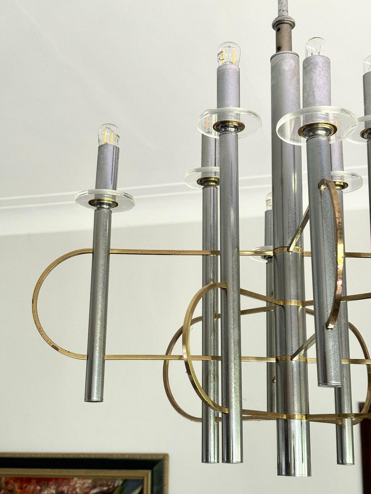 Brass And Chrome Sputnik Chandelier By Gaetano Sciolari, Italy, 1960s photo vintage